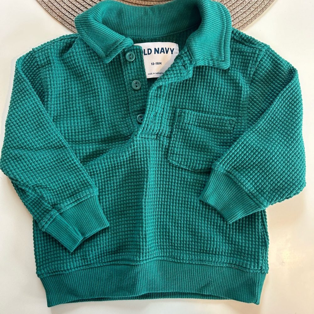 Old Navy Kids Green Waffle Knit Shirt
